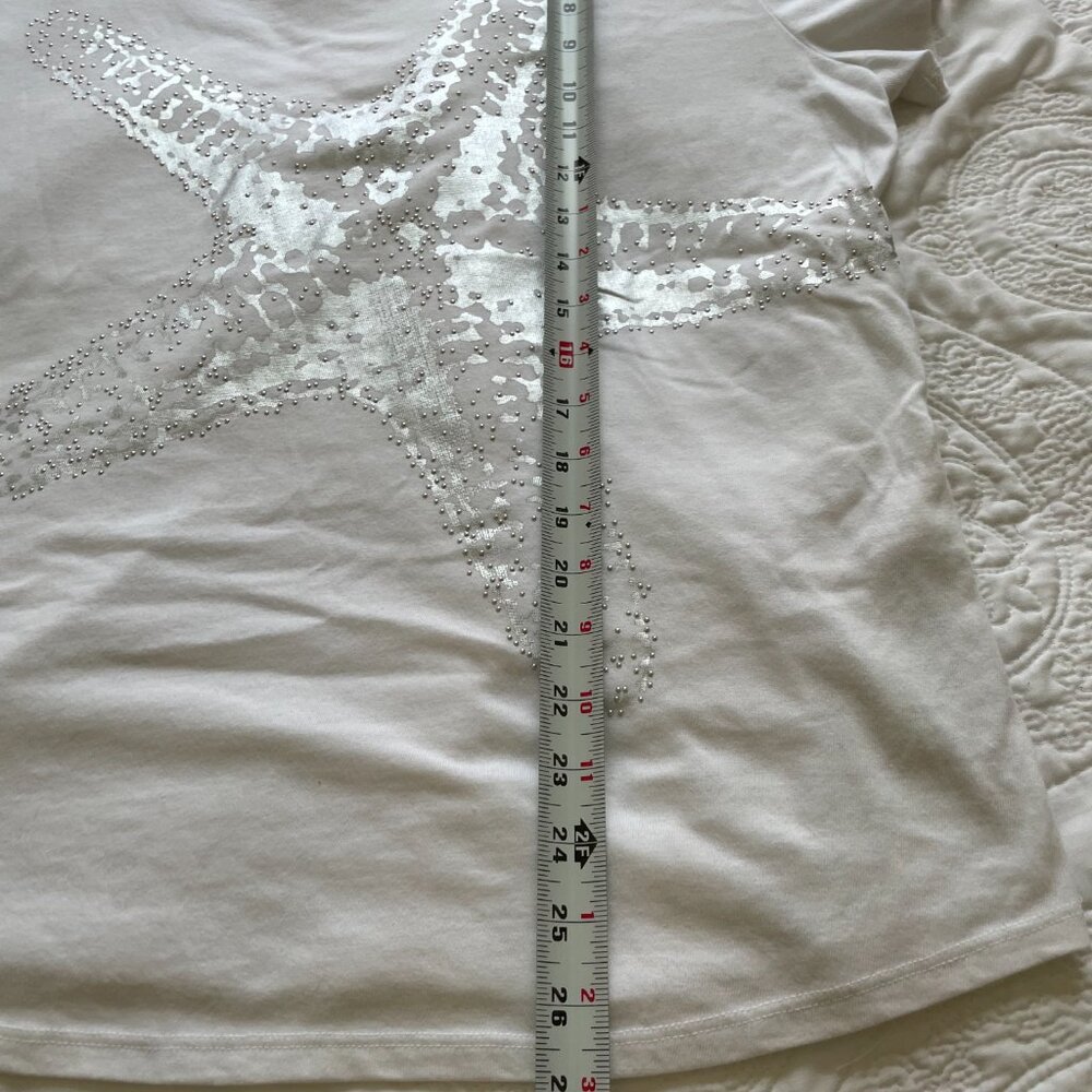 Chico's White Silver Starfish T-Shirt Size 3 Beach top xl short sleeve - Picture 3 of 8